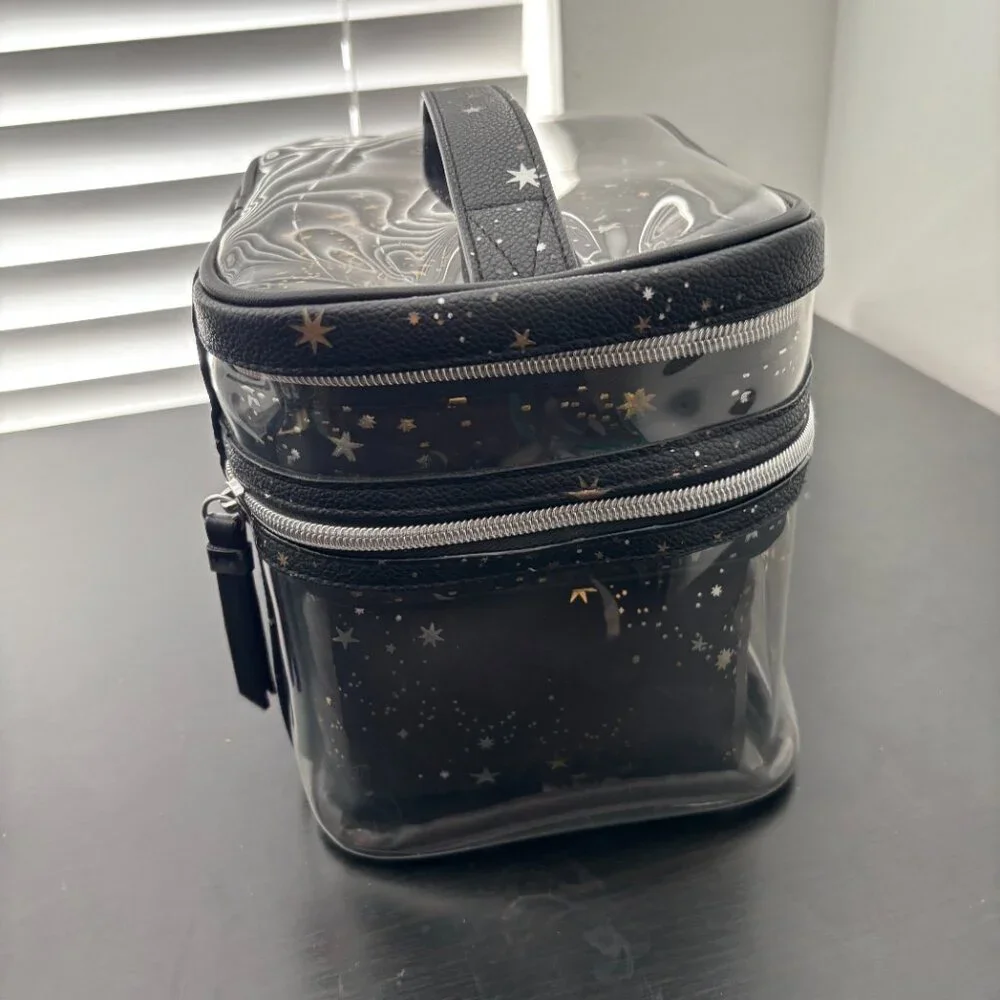 Victoria's Secret Black Clear Cosmetic Train Case with Gold Star Print - Picture 2 of 9